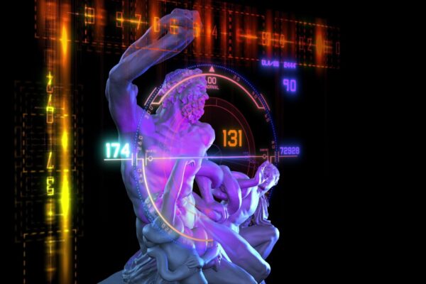 3d,Illustration,-,Flying,Through,Futuristic,Technological,Interface,And,Historic