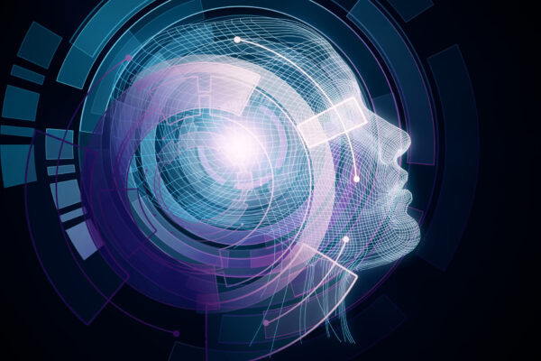 Human/robot,With,Digital,Colorful,Brain.,Robotics,Concept.,3d,Rendering